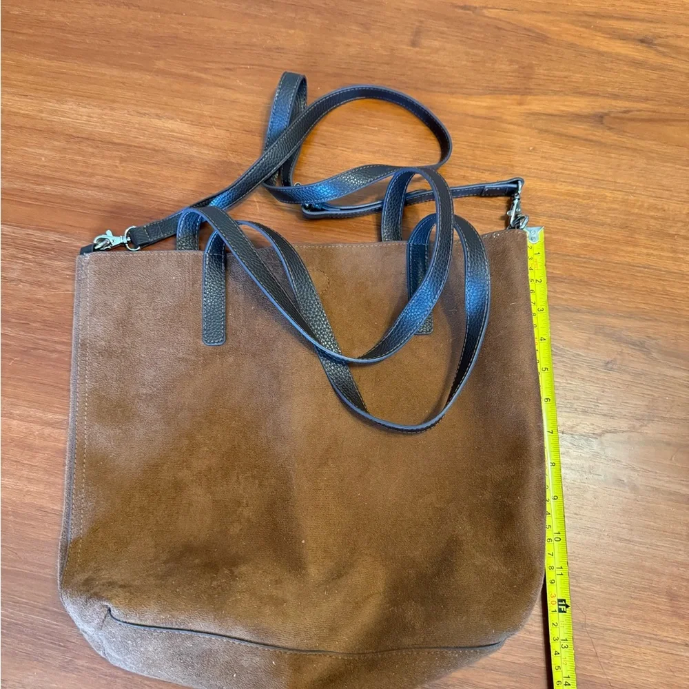 Brown Faux Suede Tote Bag with Brown Straps - Picture 6 of 6